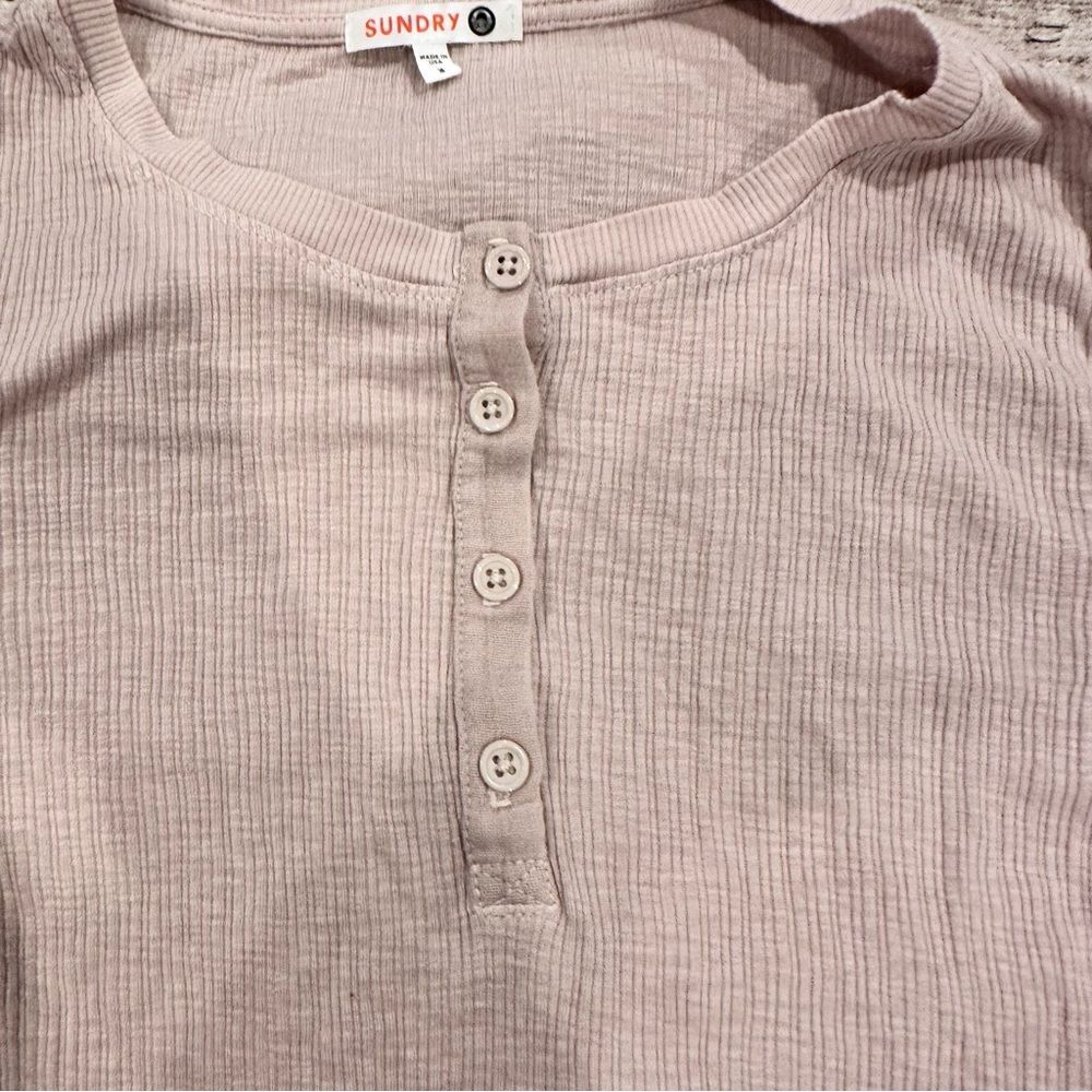 Sundry Beige Ribbed Fitted Henley; Cotton & Modal; Size 3 (Large) - Picture 3 of 8